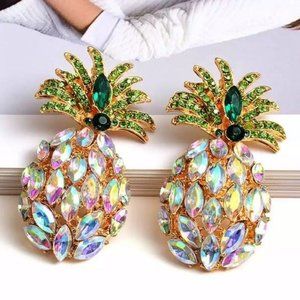 Iridescent pineapple earrings shiny gold pink